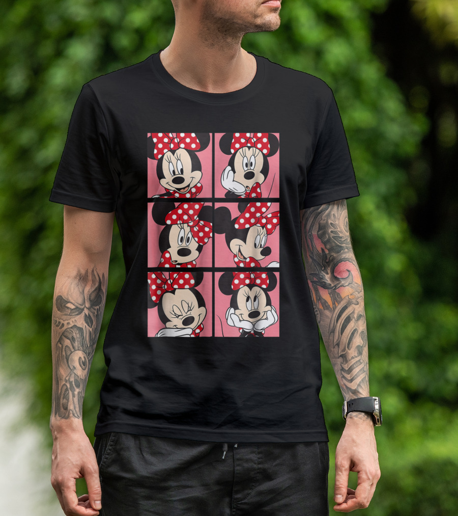 Disney Minnie Mouse Red Polka Dot Bow Pink Grid Expressions T-Shirt