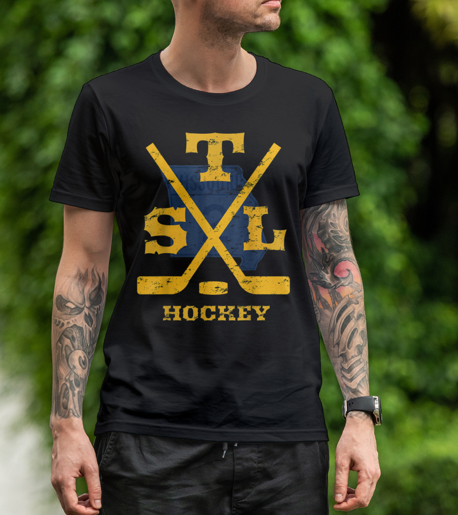 Distressed St Louis Missouri STL Hockey Sticks T-Shirt