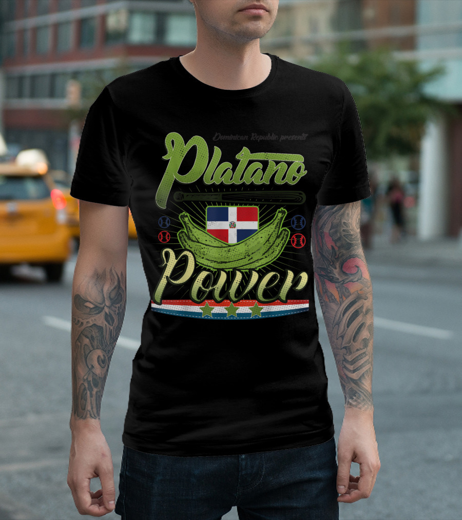 Dominican Republic Presents Platano Power Flag Baseball T-Shirt
