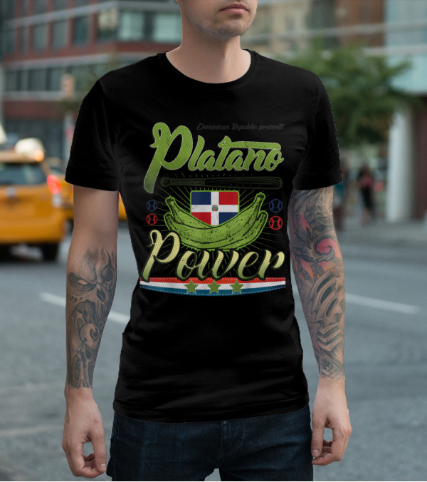 Dominican Republic Presents Platano Power Flag Baseball T-Shirt