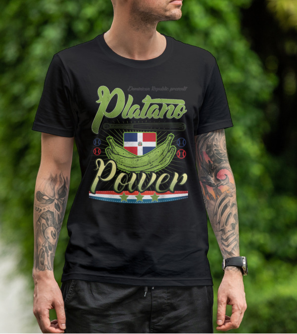 Dominican Republic Presents Platano Power Flag Baseball T-Shirt