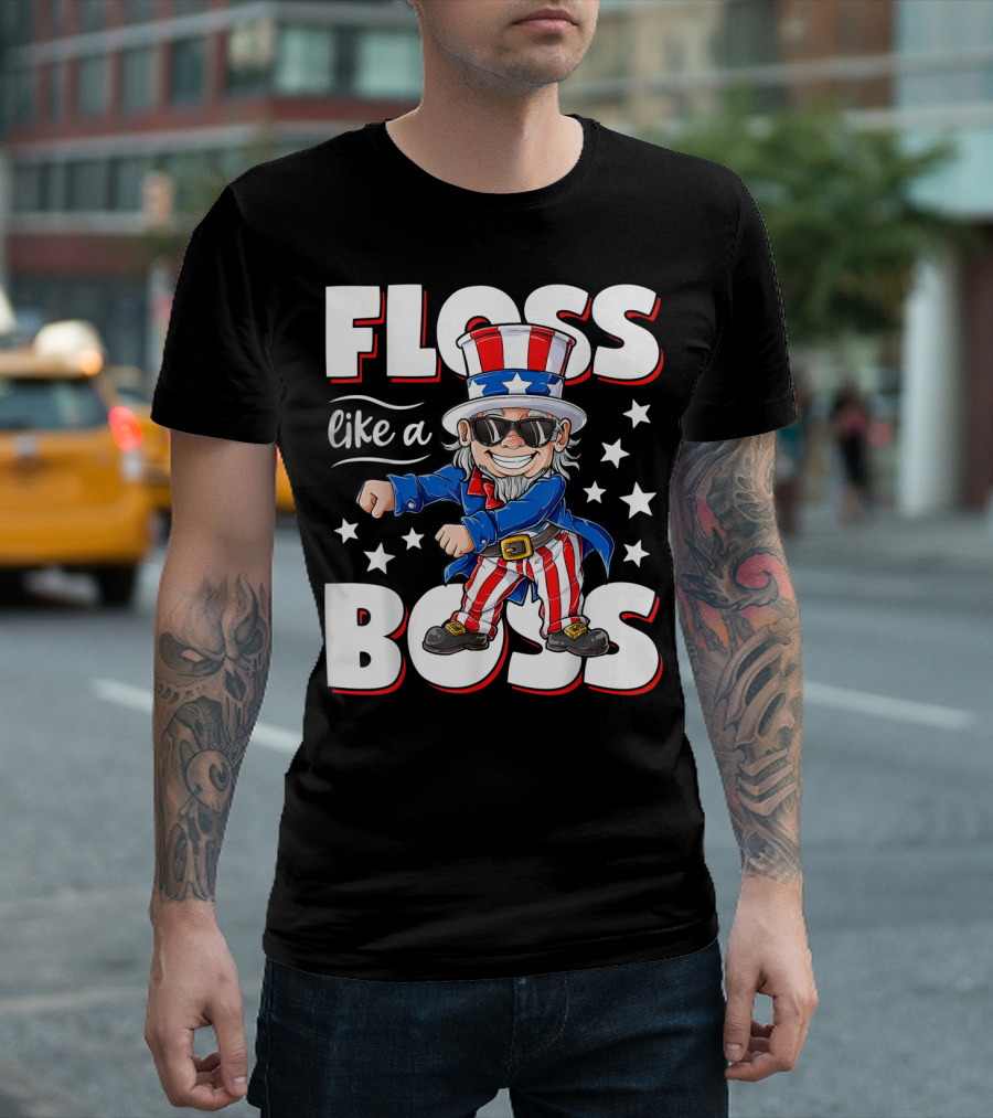 Floss Like a Boss 4th of July Uncle Sam Kids T-Shirt