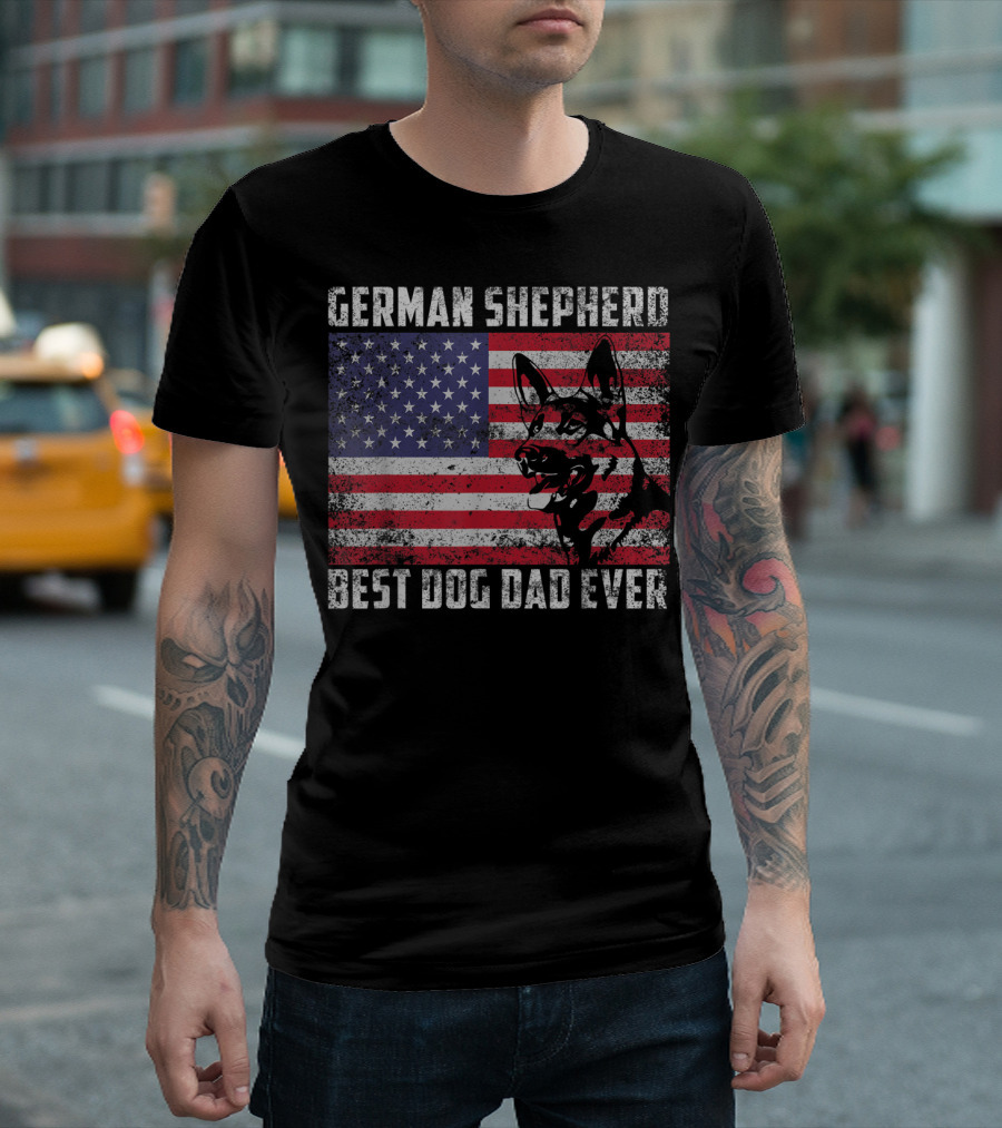 German Shepherd Best Dog Dad Ever American Flag T-Shirt