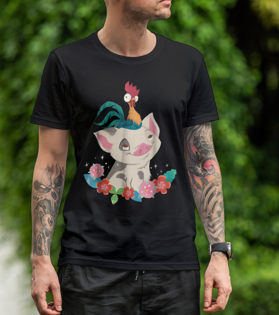 Disney Moana HeiHei And Pua With Colorful Flowers T-Shirt