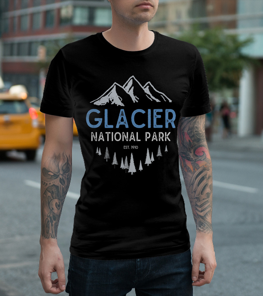 Glacier National Park Est. 1910 Mountain and Forest Scene T-Shirt