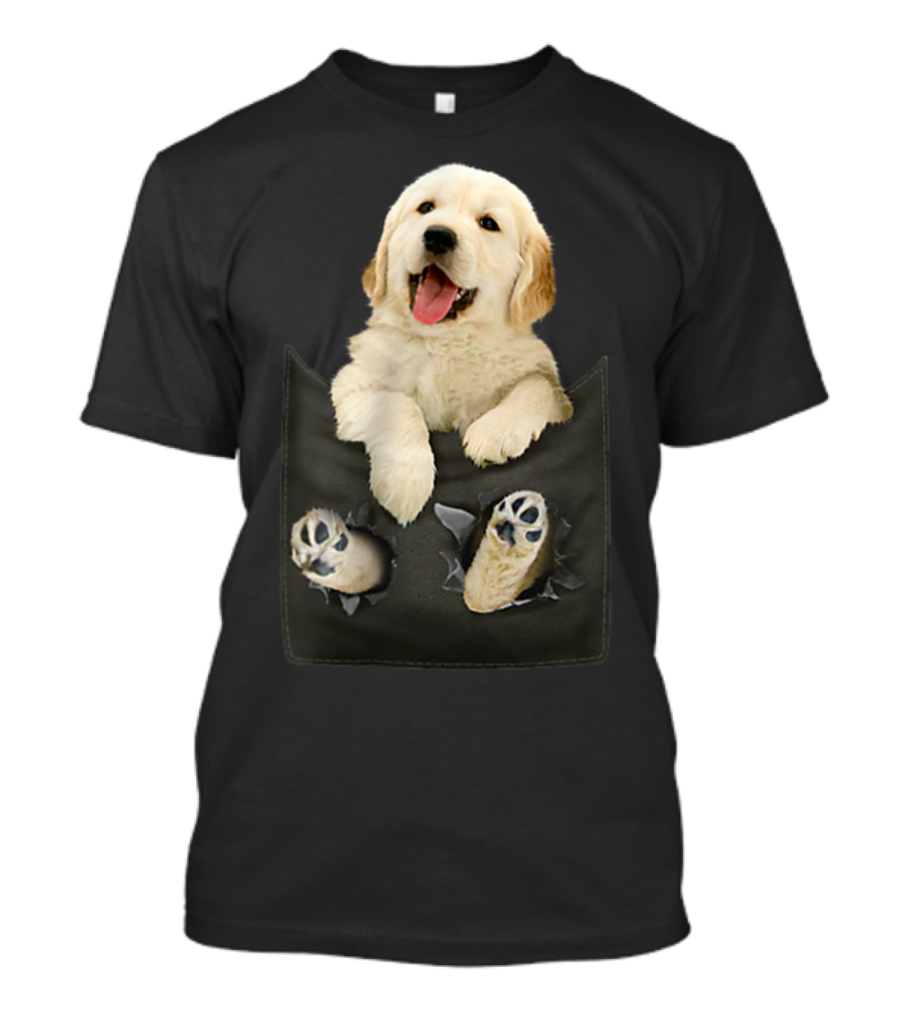 Golden Retriever Puppy Peeking From Pocket T-Shirt