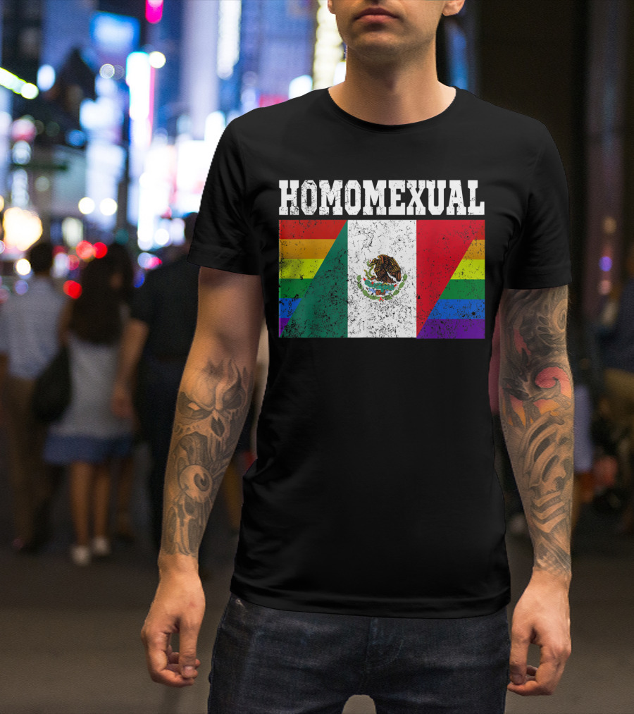 Homomexual Mexican Flag With Rainbow Colors T-Shirt
