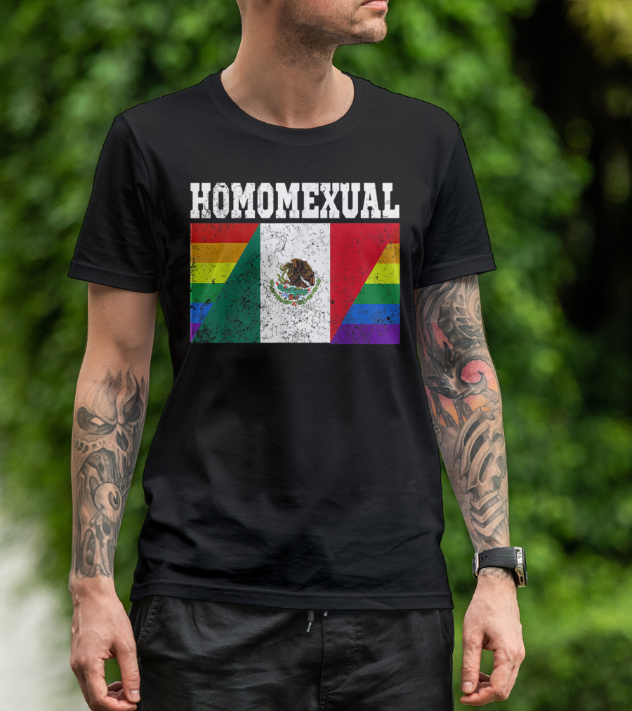 Homomexual Mexican Flag With Rainbow Colors T-Shirt