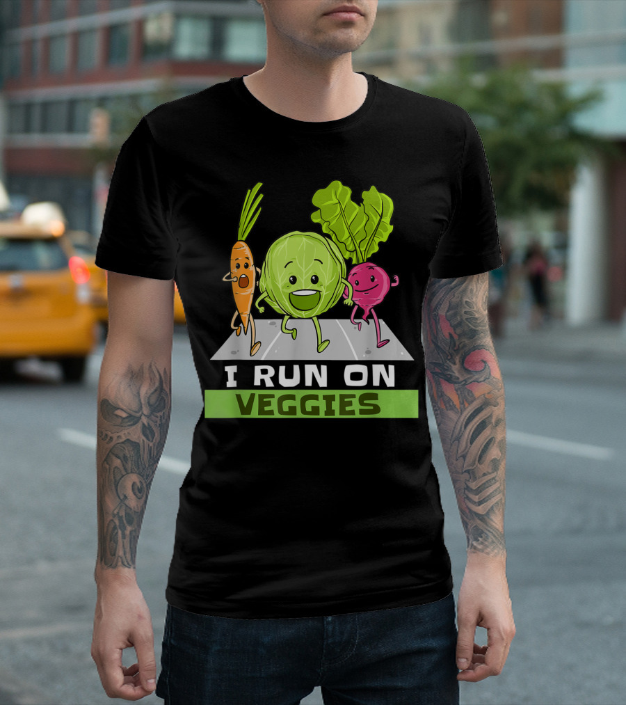 I Run On Veggies Funny Vegan Vegetarian Carrot Cabbage Beet Running T-Shirt