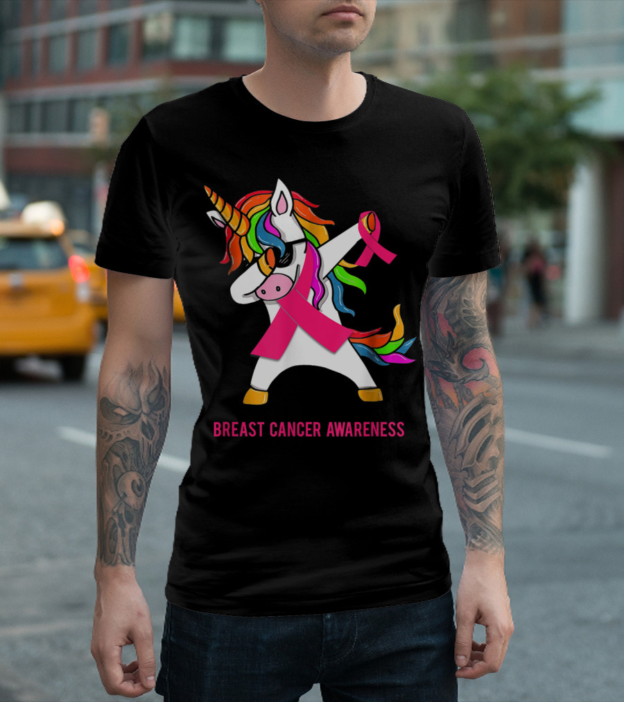 Breast Cancer Awareness Unicorn Rainbow Ribbon Dance T-Shirt