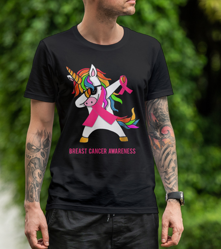 Breast Cancer Awareness Unicorn Rainbow Ribbon Dance T-Shirt