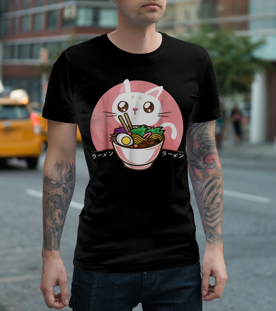 Kawaii Japanese Ramen Noodles Anime Cat Love T-Shirt