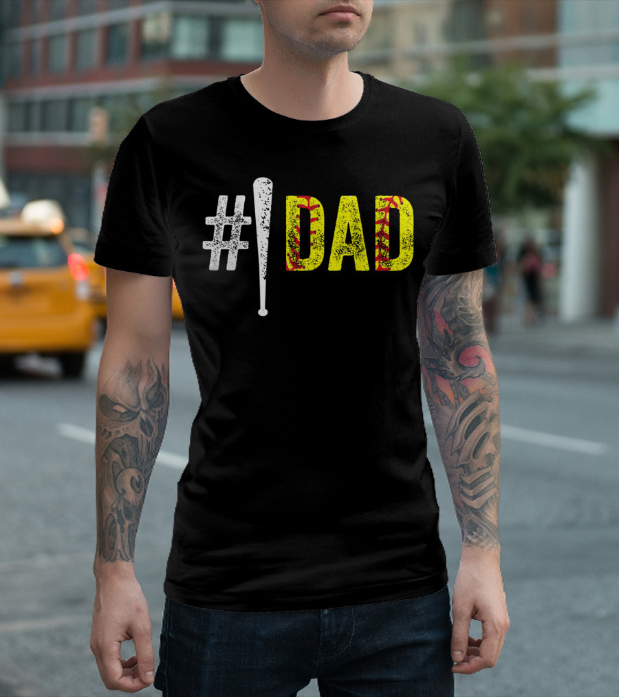 1 Dad Number One Softball Fan Dad T-Shirt
