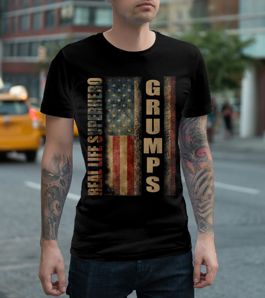Real Life Superhero Grumps America Flag Mens T-Shirt
