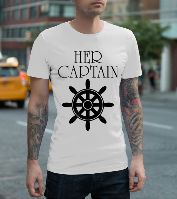 Mens Funny Cruise Her Captain His Anchor Couple Nautical Wheel T-Shirt