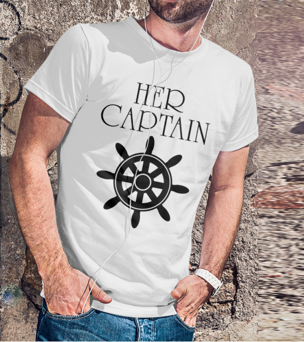 Mens Funny Cruise Her Captain His Anchor Couple Nautical Wheel T-Shirt