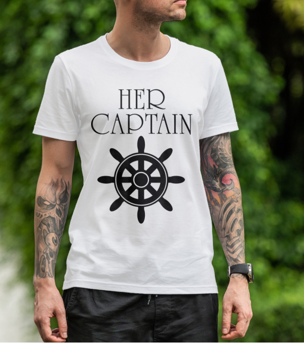 Mens Funny Cruise Her Captain His Anchor Couple Nautical Wheel T-Shirt