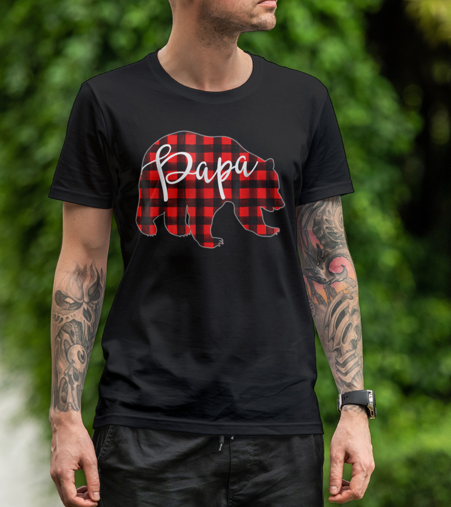 Papa Bear Red Plaid Matching Family Mens T-Shirt