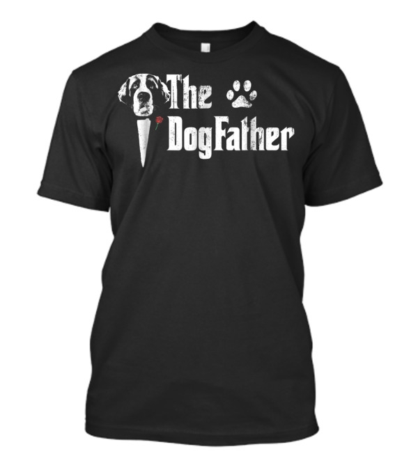 Mens The Dogfather Saint Bernard Dog Dad Paw Prints T-Shirt