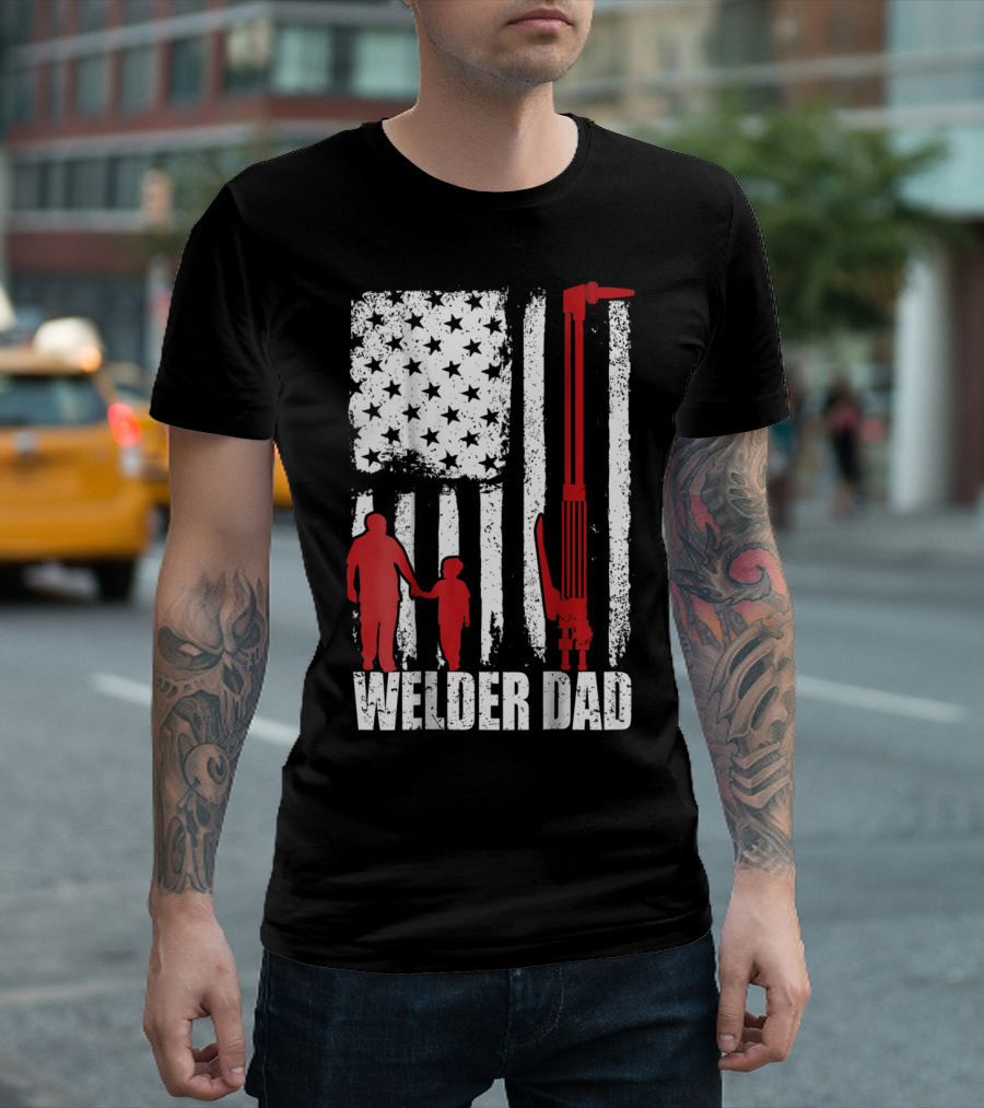 Welder Dad American Flag Grunge T-Shirt