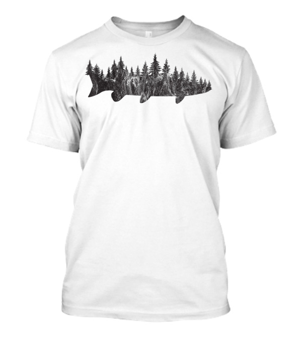 Musky Pine Forest Woodland Fishing Treeline T-Shirt