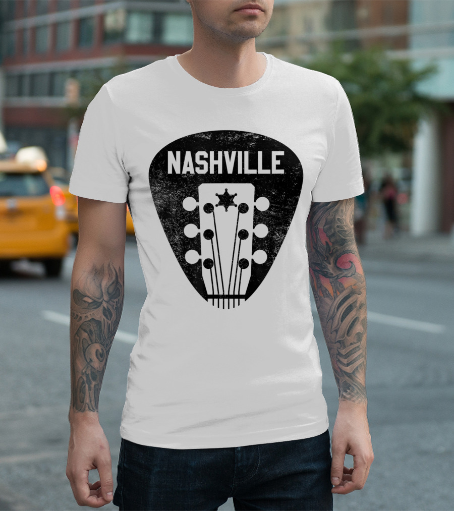 Nashville Guitar Pick with Vintage Music Headstock T-Shirt