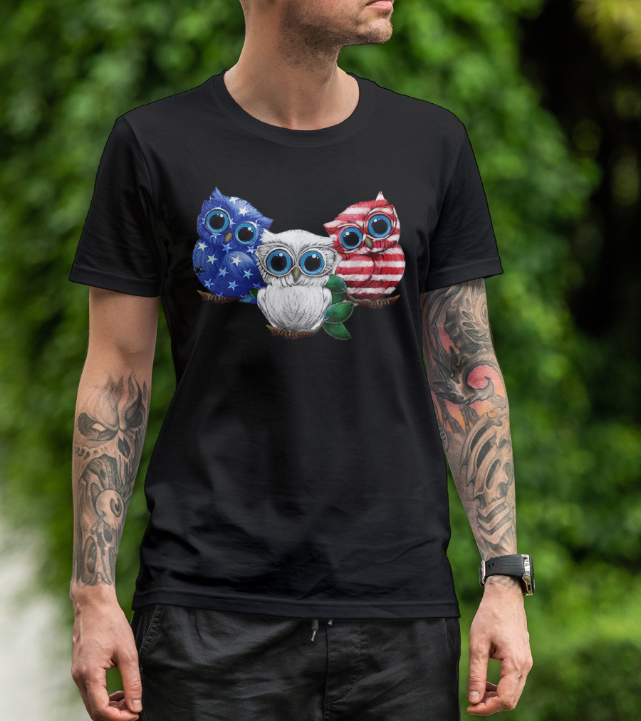 Patriotic Red White Blue Owl Trio T-Shirt