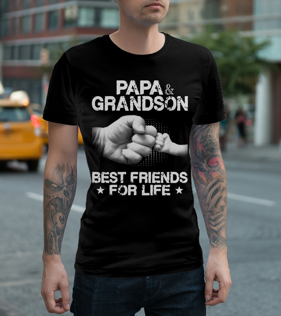Papa and Grandson Best Friends For Life Fist Bump Connection T-Shirt