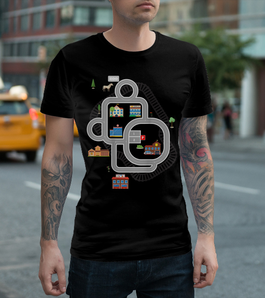 Zoo Road Map Play Mat Car Train Activity Back T-Shirt