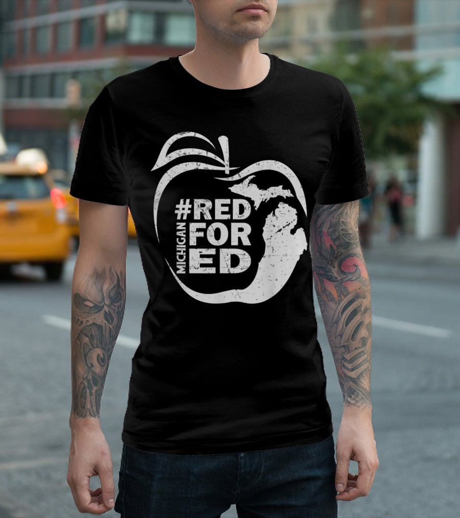 Michigan Teachers Apple #RedForEd Campaign T-Shirt