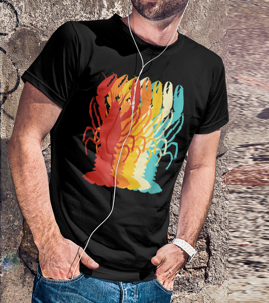 Retro Crawfish Rainbow Cajun Crayfish Novelty T-Shirt