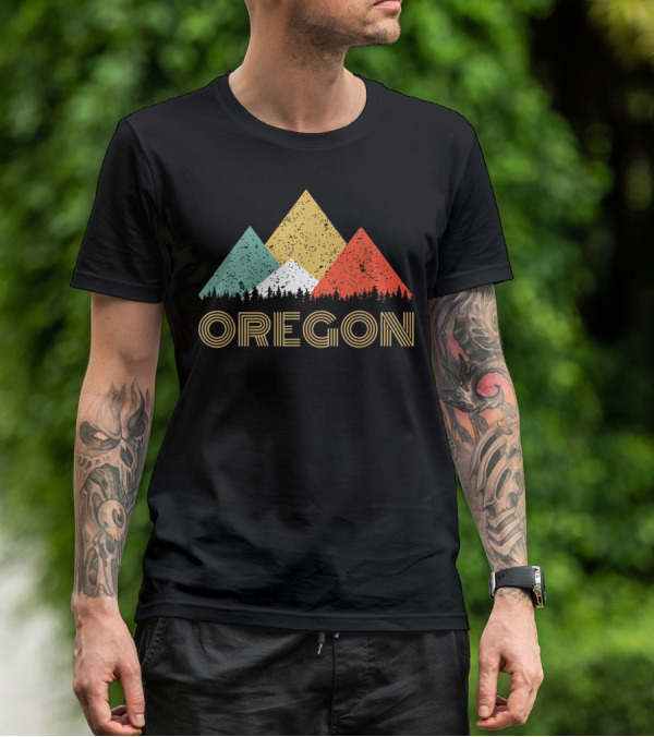 Oregon Retro Mountain Triangles Forest T-Shirt