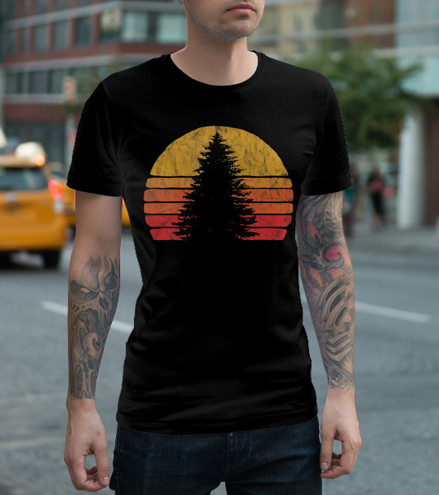 Retro Sunset Pine Tree Silhouette Minimalist T-Shirt