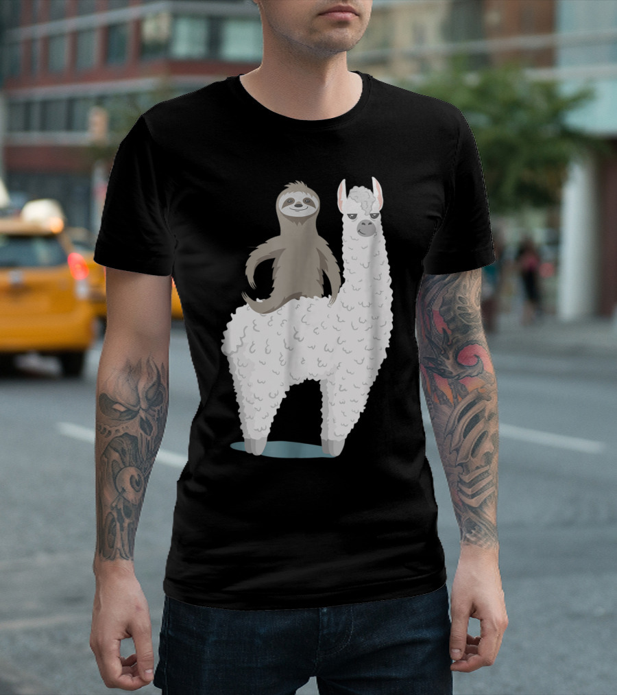 Sloth Joyfully Riding a White Llama T-Shirt