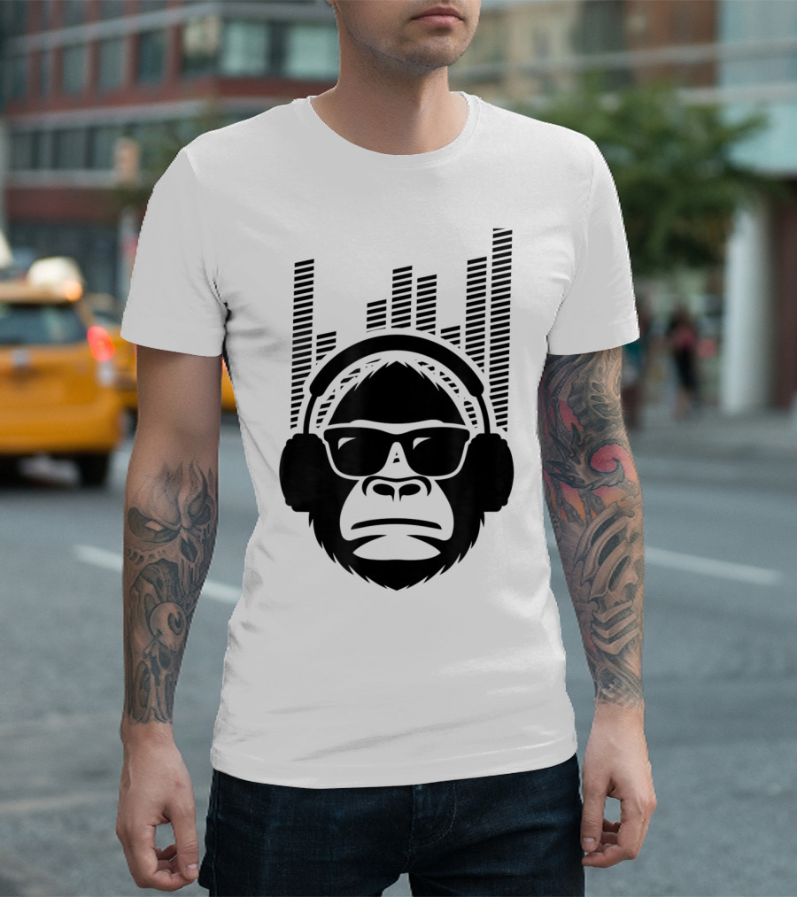 Solid Jammin Monkey Rockin Headphones Shades Music Vibes T-Shirt
