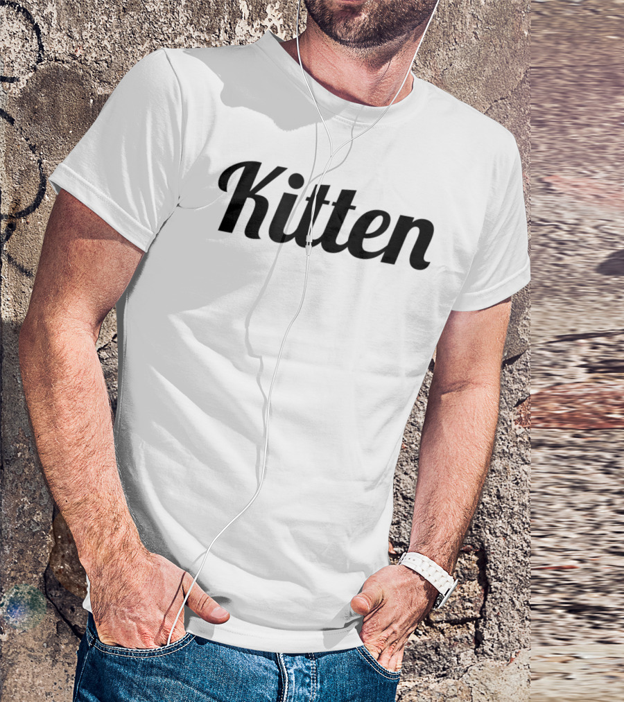 Kitten Curved Script Black On Black Minimalist T-Shirt