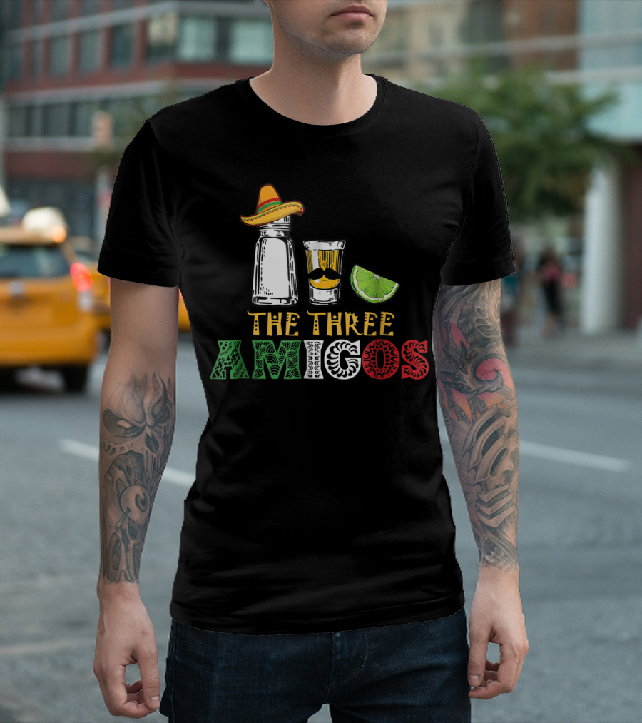 The Three Amigos Salt Tequila Lime Hat Mustache Lime Slice T-Shirt