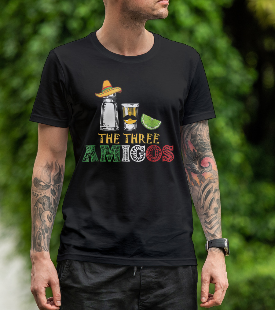 The Three Amigos Salt Tequila Lime Hat Mustache Lime Slice T-Shirt