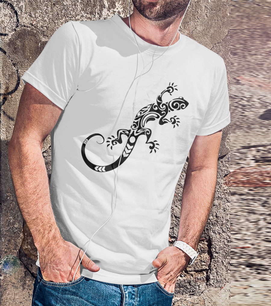 Tribal Lizard Pattern Black T-Shirt