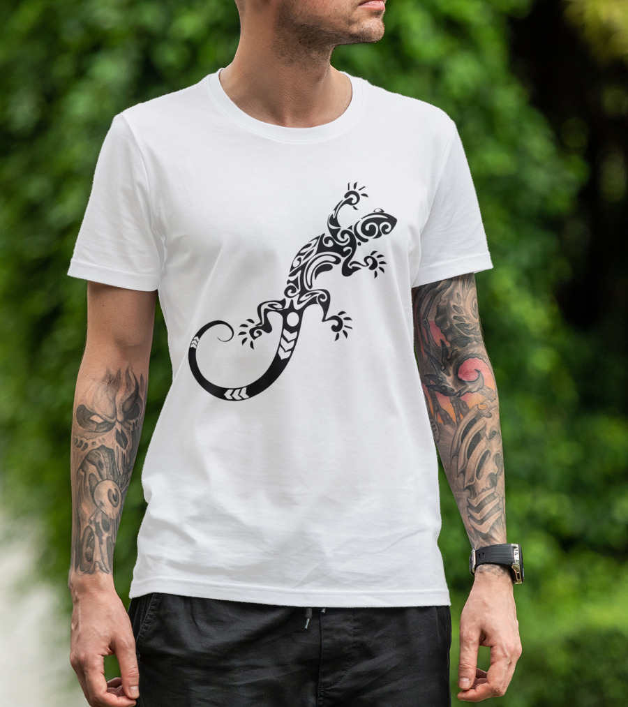 Tribal Lizard Pattern Black T-Shirt