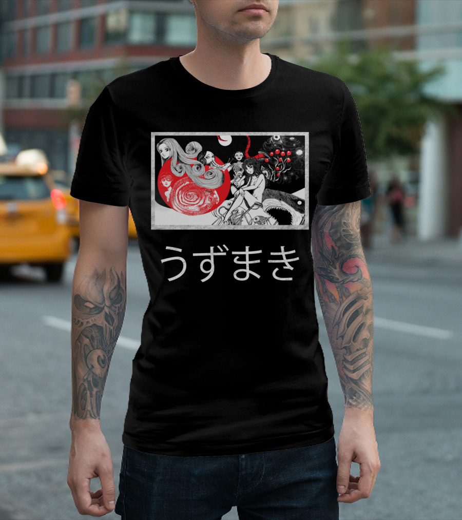Uzumaki Japanese Horror Surreal Spiral Art With Monsters And Characters T-Shirt