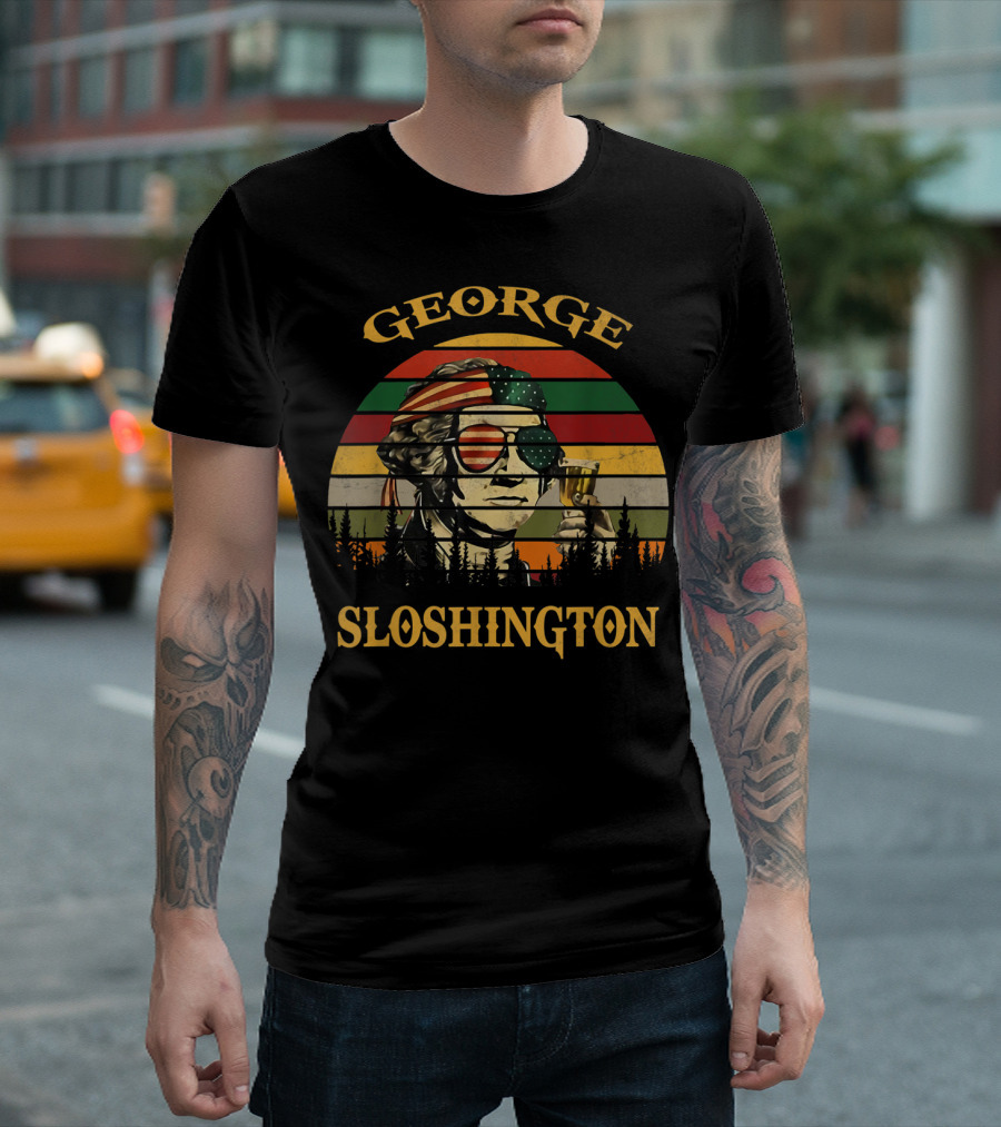 George Sloshington Vintage 4th of July Aviator American Flag T-Shirt