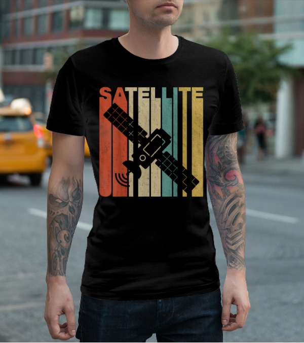 Vintage Satellite Retro Stripes Spacecraft T-Shirt