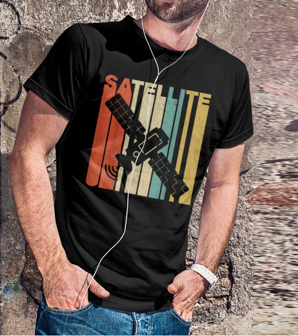 Vintage Satellite Retro Stripes Spacecraft T-Shirt