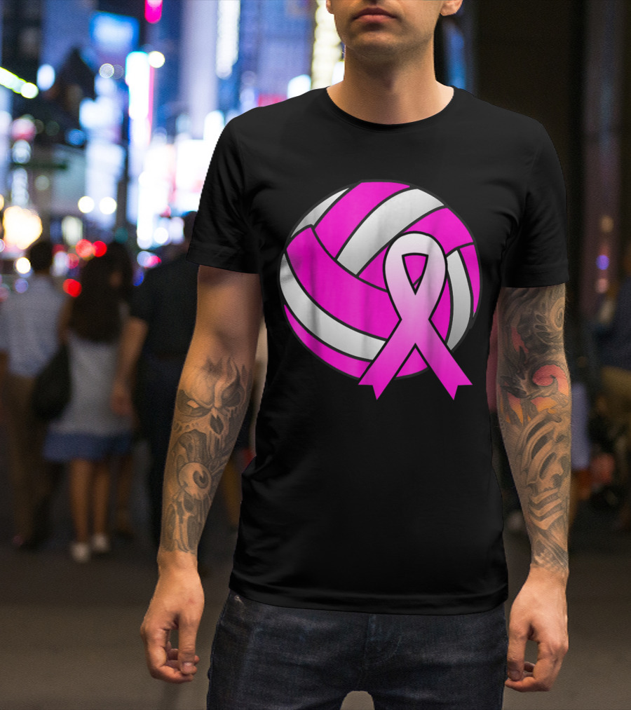 Volleyball Pink Ribbon Breast Cancer Awareness Symbol On Ball T-Shirt