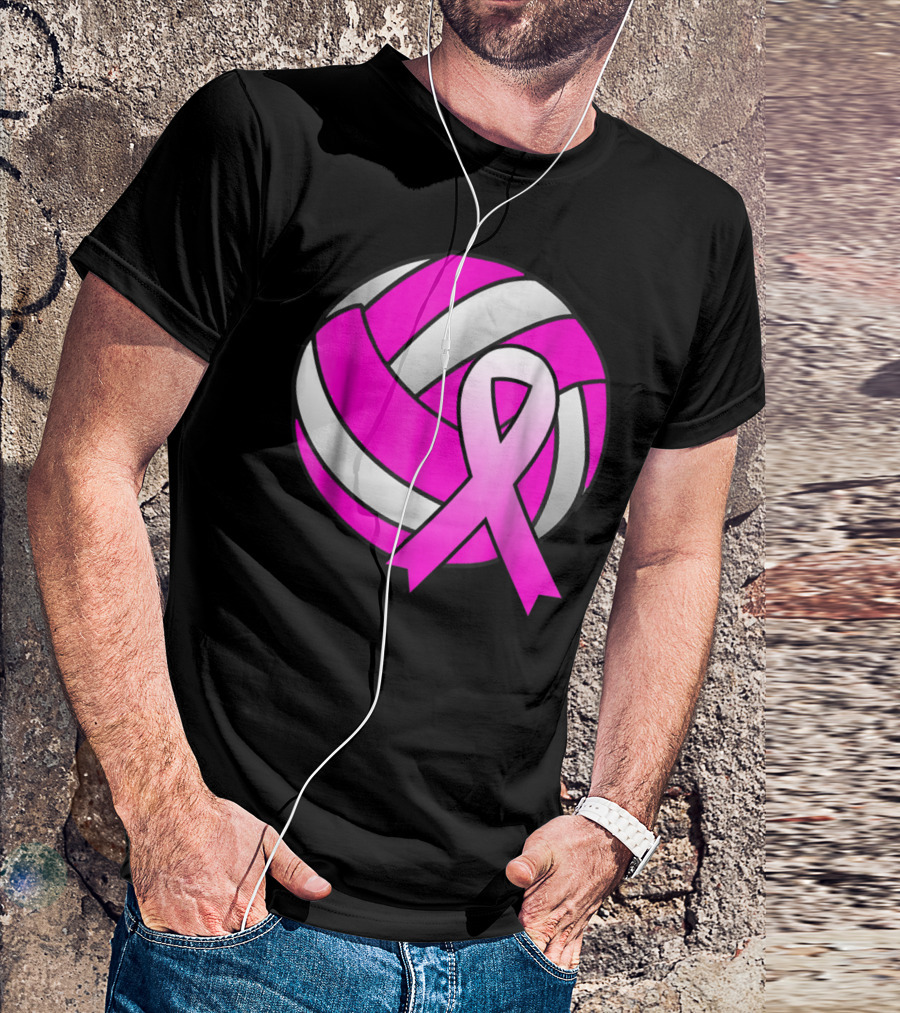 Volleyball Pink Ribbon Breast Cancer Awareness Symbol On Ball T-Shirt