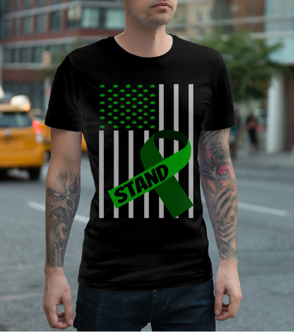 USA Flag Green Ribbon Stand Kidney Disease Awareness T-Shirt