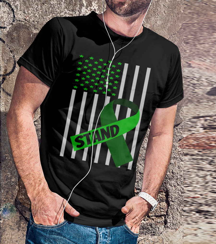 USA Flag Green Ribbon Stand Kidney Disease Awareness T-Shirt