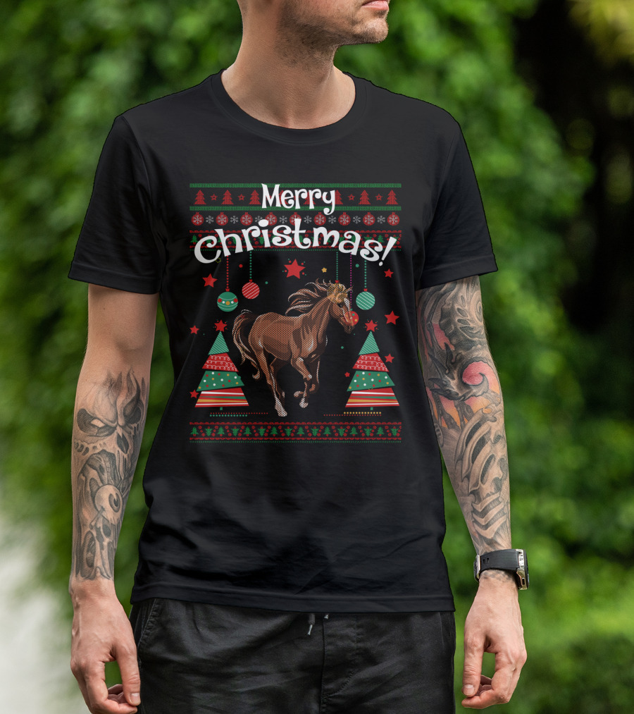 Merry Christmas Funny Horse Holiday Festive Ornaments T-Shirt