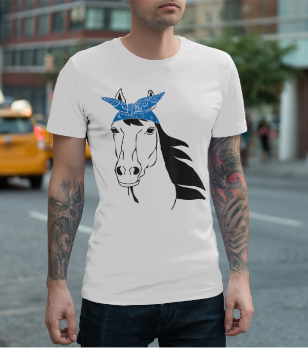 Cowgirl Horse Mom Farm Country Girl With Blue Bandana T-Shirt